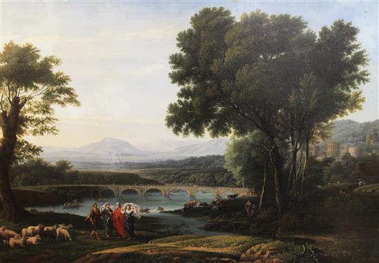 After Claude Lorrain Landscape with Jacob and Laban and his daughters (Petworth House, West Sussex), 30 x 44in., unframed